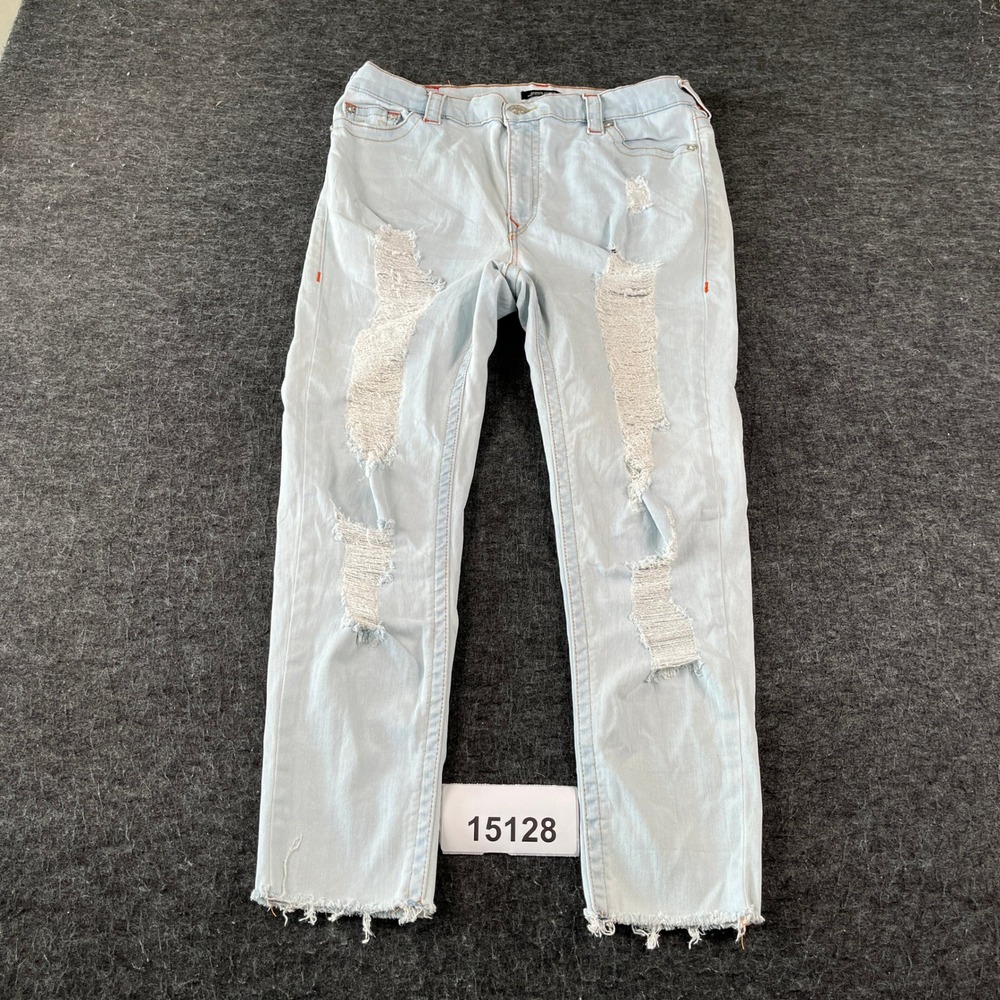 True Religion Jennie Curvy Jeans Womens XL Light Blue Distressed Skinny